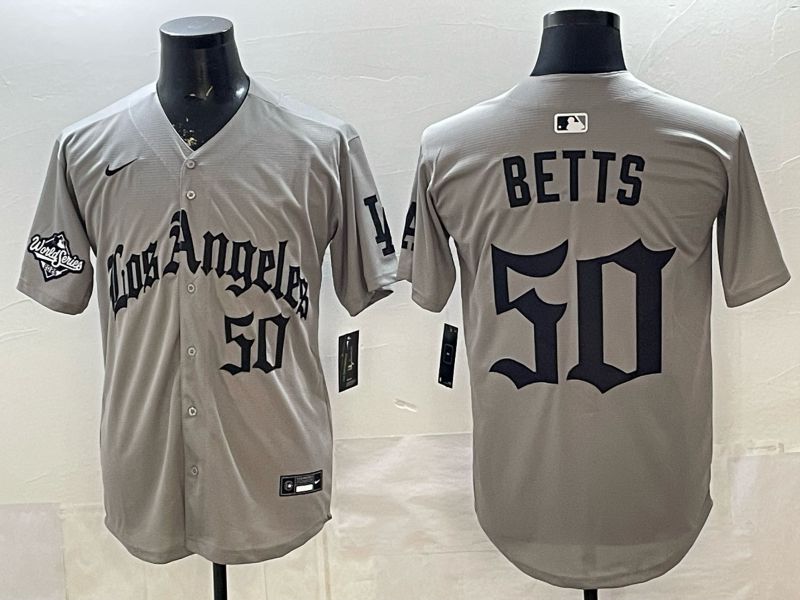 Men 2026 Los Angeles Dodgers #50 Betts Grey Five generations Nike MLB Jersey style 006->los angeles dodgers->MLB Jersey
